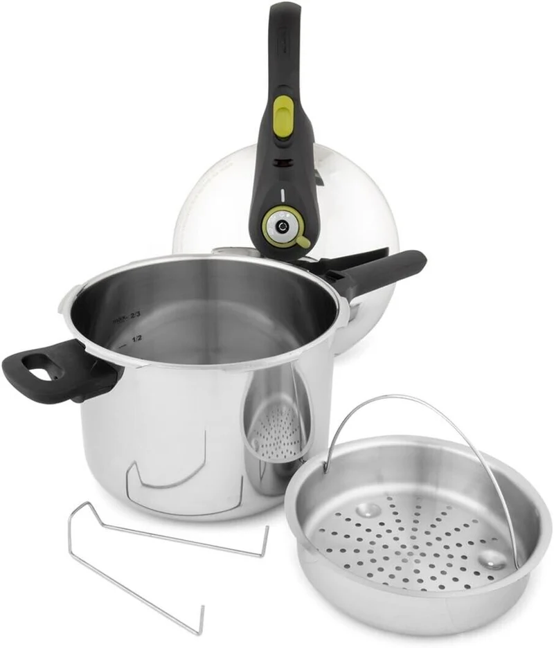 Tefal Secure 5 Schnellkochtopf P25307 | inklusive Dampfkorb mit Dreifuß | 6 L Fassungsvermögen | Hochwertiger Edelstahl | 5-Fach Sicherheitssystem | Geeignet für alle Herdarten, inklusive Induktion