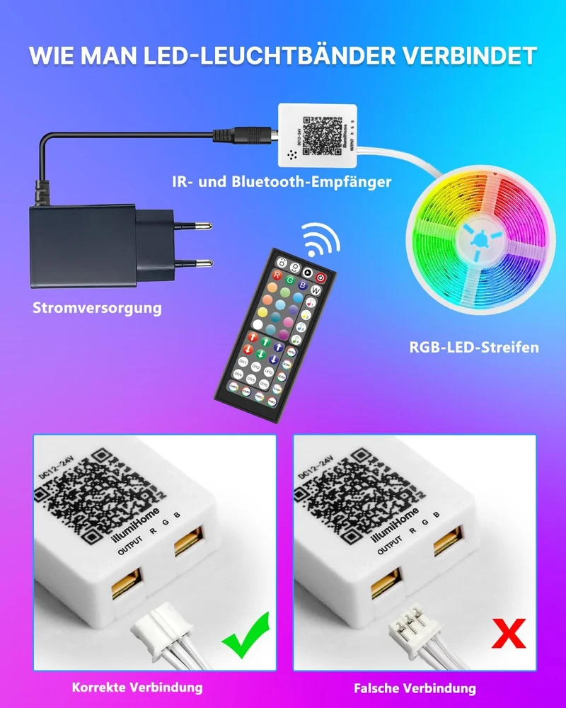 LED Strip 40m RGB – Bluetooth LED Streifen mit App & Fernbedienung, Musik Sync, 16 Mio. Farben, Timer