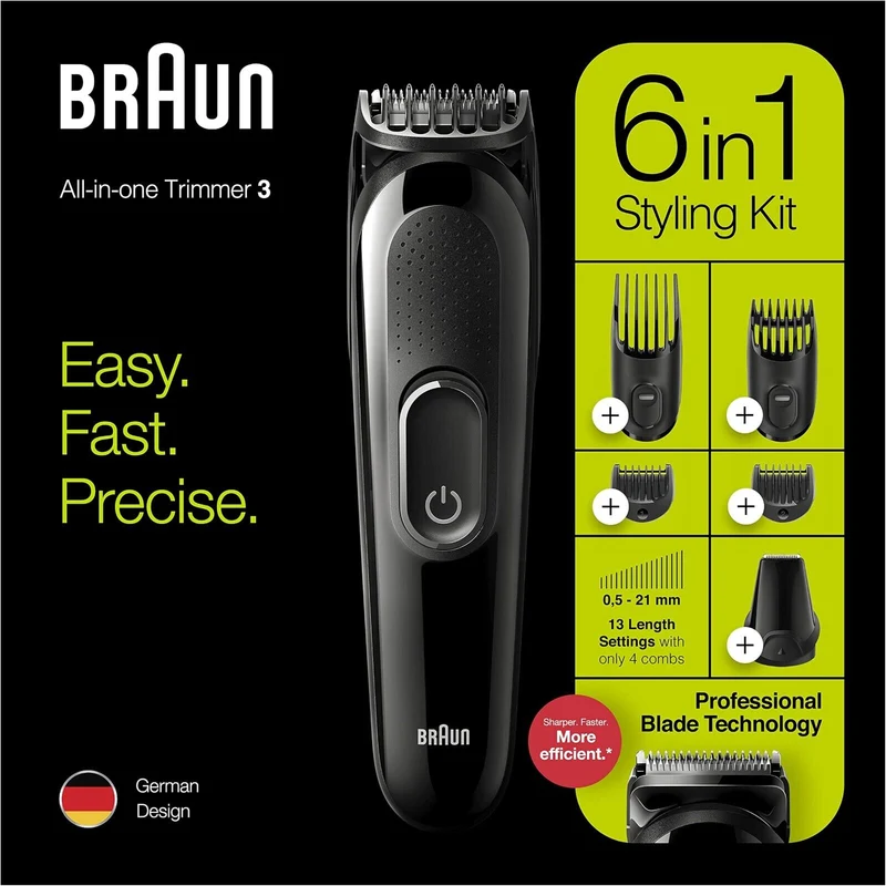 Braun 6-in-1 Bartschneider mit Haar und Nasentrimmer für Bart Gesichts Rasierer
