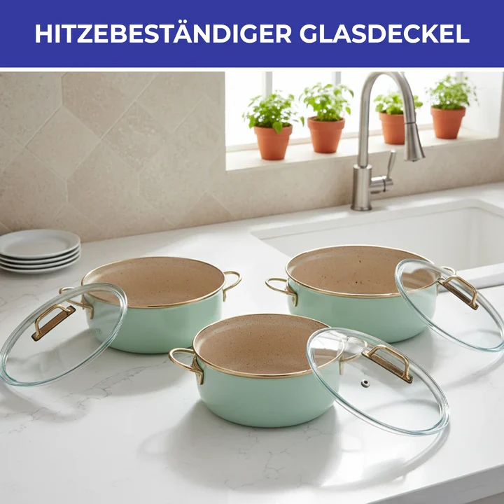 Bonera Vintage Topfset 3-teilig Induktion – Emaille Kochtöpfe 16 / 20 / 22 cm