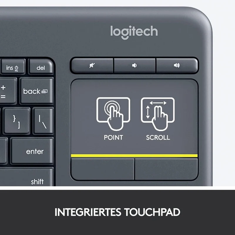 Logitech K400 Plus Kabellose Touch-TV-Tastatur mit integriertem Touchpad, Deutsches QWERTZ-Layout, Schwarz