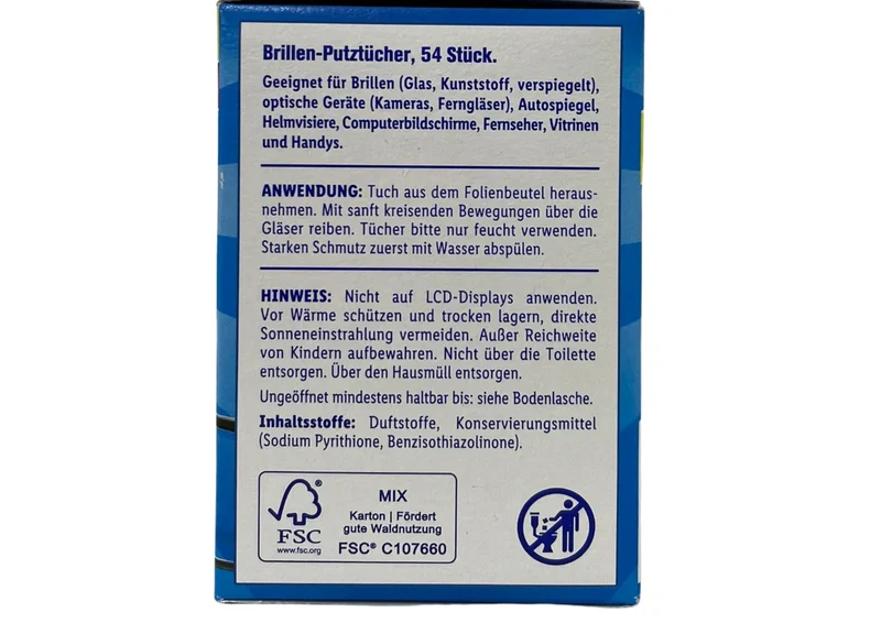 Brillenputztücher feucht 54 Stück einzeln verpackt Display Reinigung