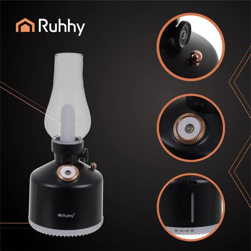 Ruhhy Aive USB Luftbefeuchter mit Diffusor & 14 RGB-LEDs – Retro Aroma Diffusor mit Akku