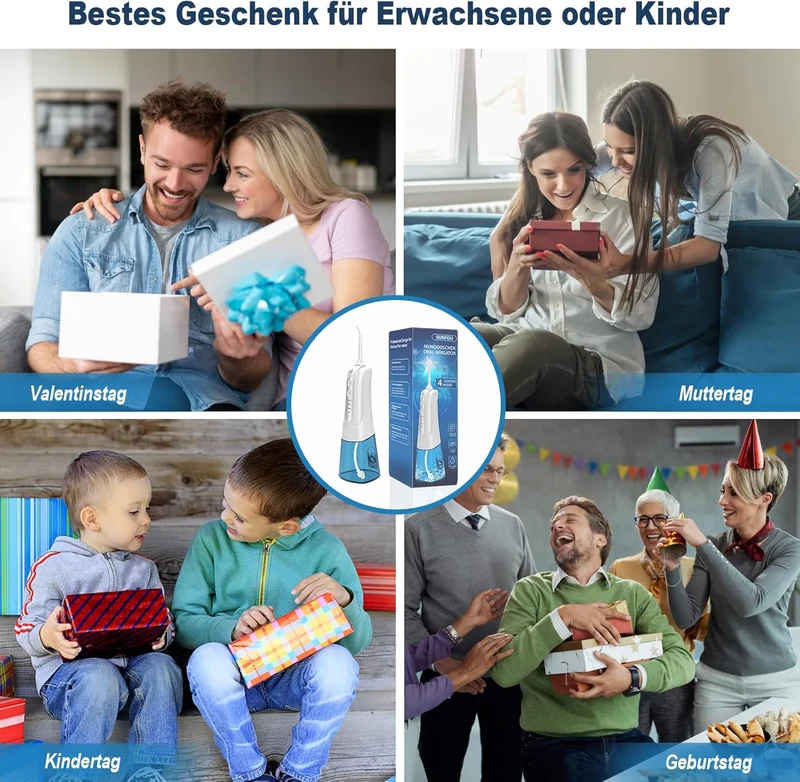 SURFOU Munddusche Kabellos – Elektrischer Water Flosser mit 4 Modi, USB & IPX7