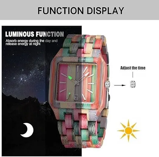 Herren Holzuhr Handgefertigte Bunte Bambus Holzuhr Analoge Quarz Armbanduhr