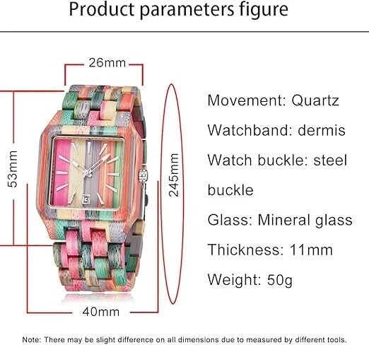 Herren Holzuhr Handgefertigte Bunte Bambus Holzuhr Analoge Quarz Armbanduhr