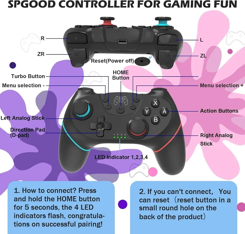 Wireless Controller für Nintendo Switch Pro Controller 550 mAh 2-3 h