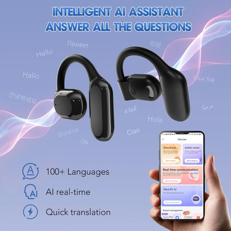 Übersetzer Kopfhörer Bluetooth 5.4 Echtzeit 138 Sprachen Open Ear mit ENC