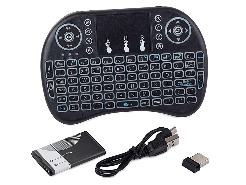 Kabellose Mini Tastatur mit Touchpad und LED Hintergrundbeleuchtung für Smart TV PC Android Windows Linux PS3 Xbox
