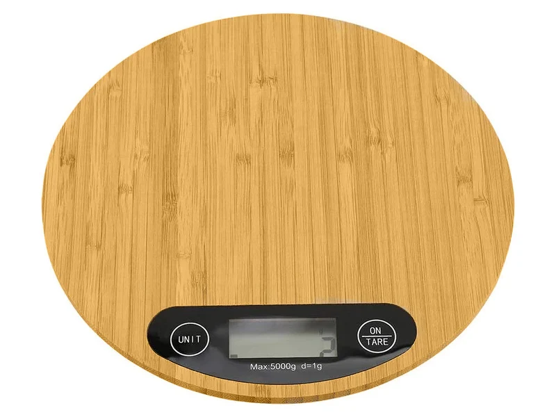 Digitale Küchenwaage Bambus bis 5 kg – Elektronische Feinwaage mit LCD Display und TARA Funktion