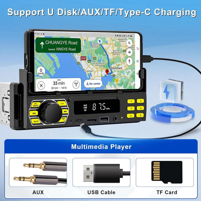 Autoradio Bluetooth 1 Din MP3 Player Freisprecheinrichtung C USB L8 Typ X4V3