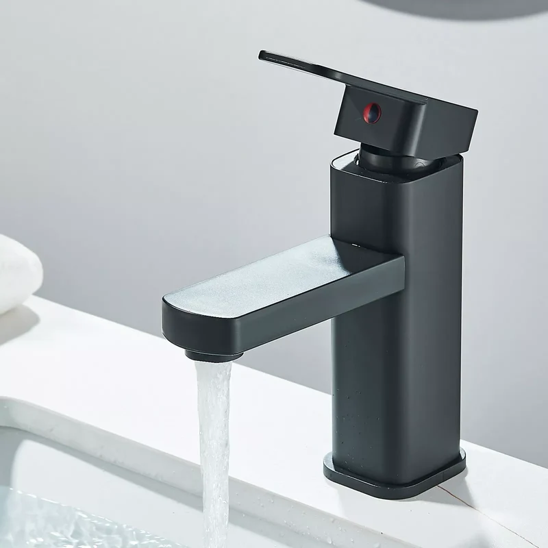 Waschtischarmatur Schwarz – Einhand Mischbatterie für Waschbecken | Moderne Badarmatur mit Heiß- & Kaltwasseranschluss, Keramikkartusche & 40 cm Schläuchen
