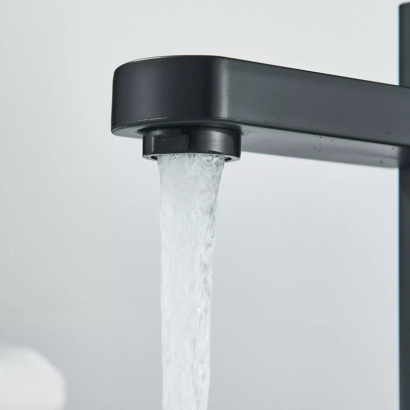 Waschtischarmatur Schwarz – Einhand Mischbatterie für Waschbecken | Moderne Badarmatur mit Heiß- & Kaltwasseranschluss, Keramikkartusche & 40 cm Schläuchen