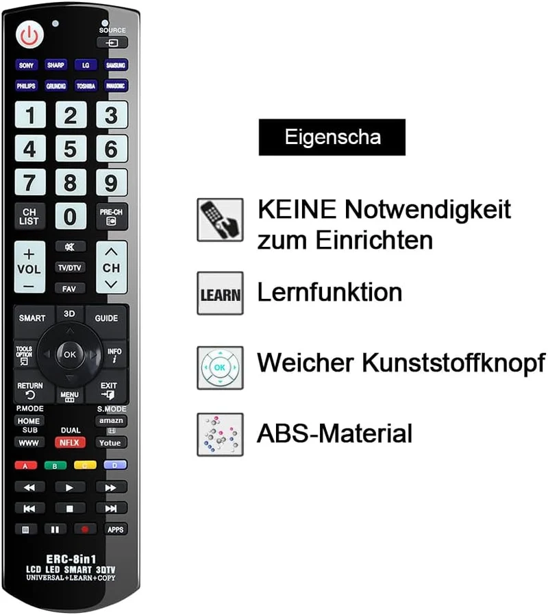Universal TV Fernbedienung für Samsung LG Sony Panasonic Philips HDTV LCD LED Smart TV