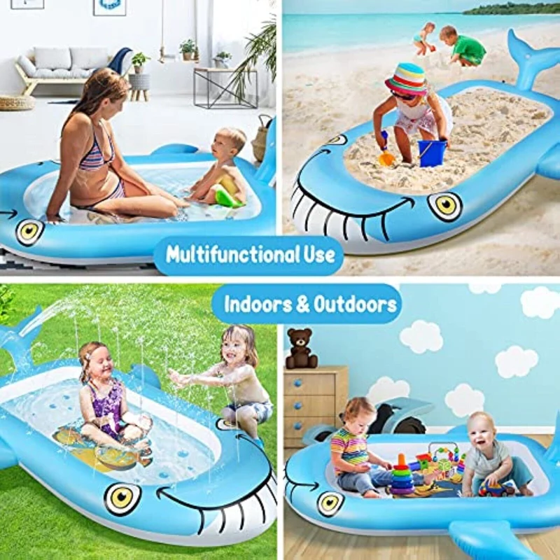 Aufblasbares Kinder Planschbecken 178x130cm Wal Design – 2in1 Baby Pool mit Sprühfunktion für Garten & Sommer