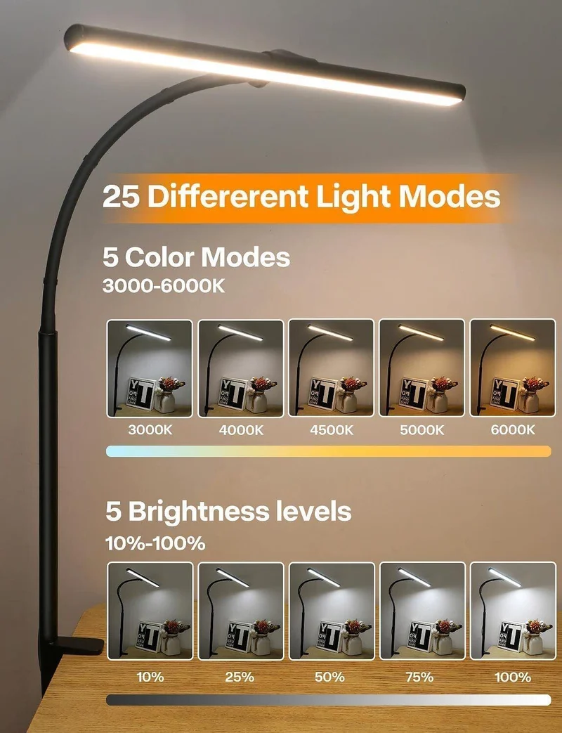 Schreibtischlampe LED Dimmbar - Schreibtisch Lampe Klemmbar Augenschutz Tischlam