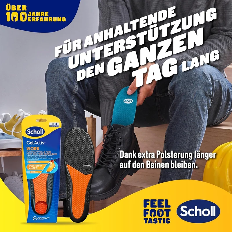 Scholl GelActiv Work Einlegesohlen Herren 40.5–46 – Ganztägiger Komfort & Stoßdämpfung mit GelWave-Technologie