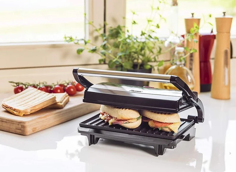 Bestron elektrischer Kontaktgrill mit Auffangschale, Sandwichmaker mit