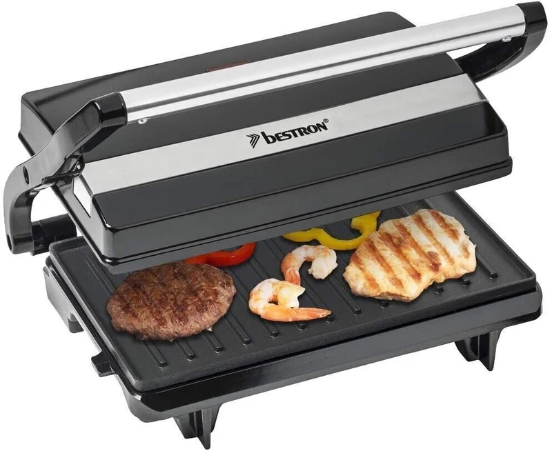 Bestron elektrischer Kontaktgrill mit Auffangschale, Sandwichmaker mit