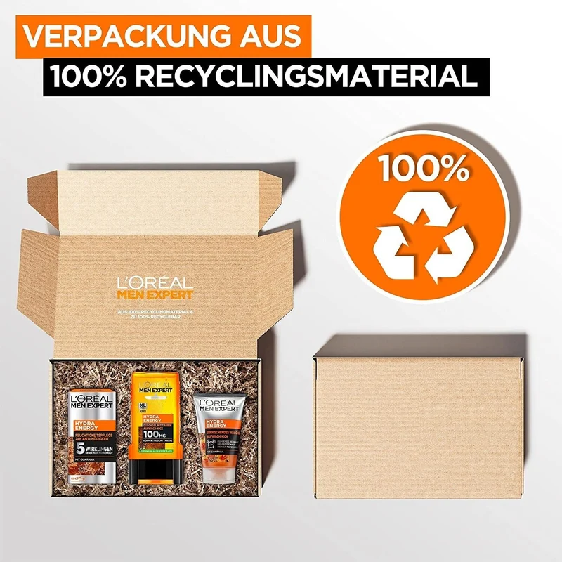 L'Oréal Hydra Energy Männerpflege-Set – 3-teilig: Duschgel, Waschgel & Feuchtigkeitscreme