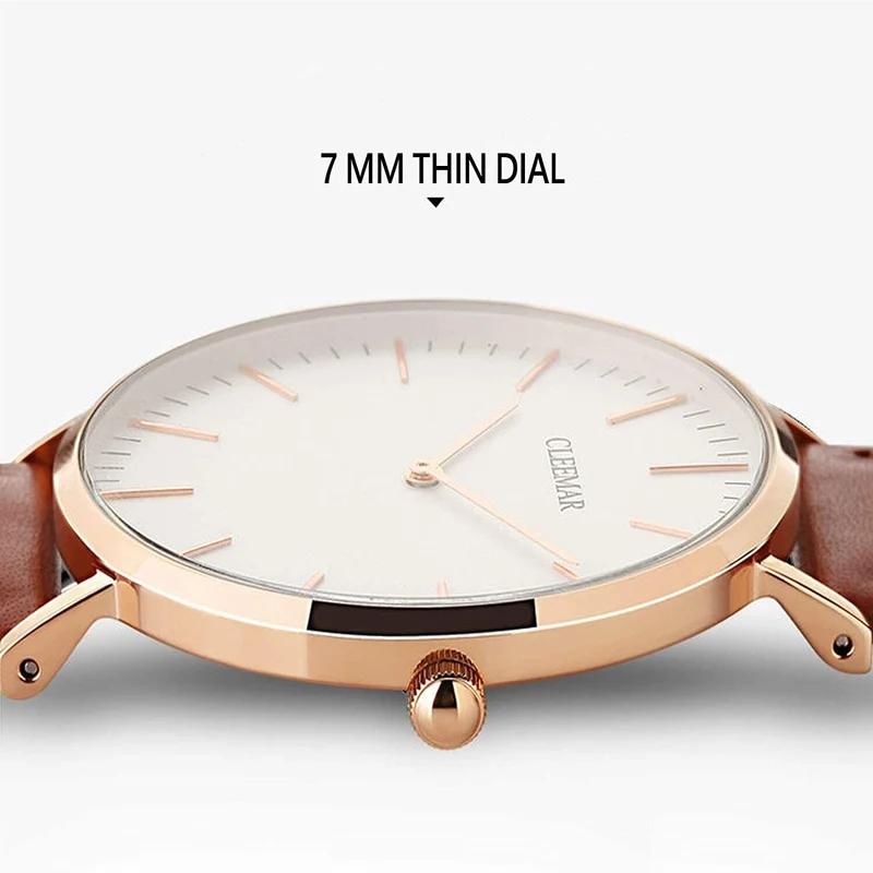 Damen Armbanduhrl Leder Minimalist modisch Quarz Saphir wasserdicht elegant Gesc