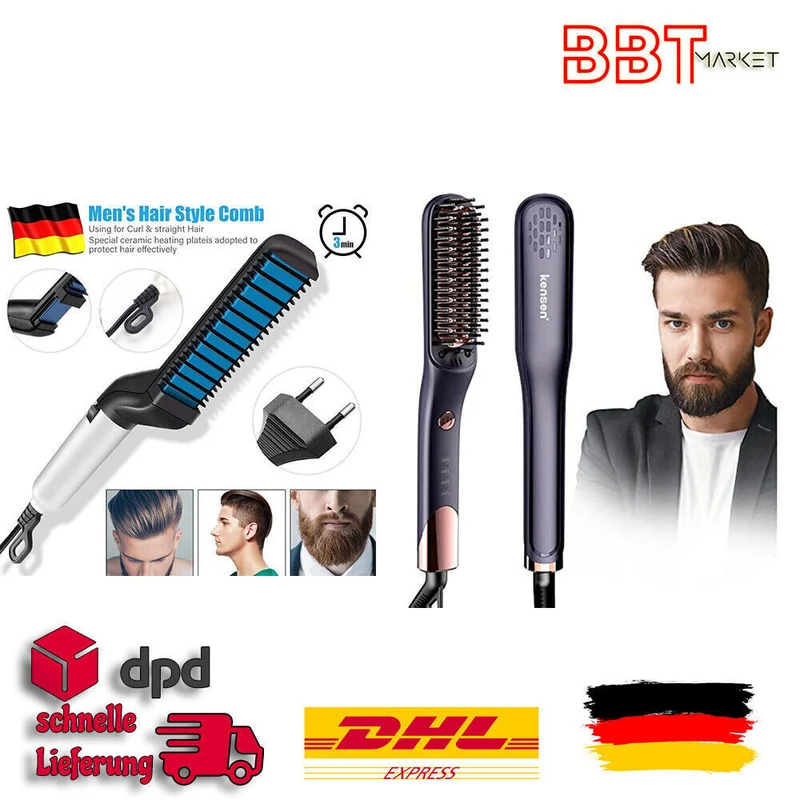 Bartglätter Kamm für Männer Elektrischer Haarglätter Bart Bürste Schnelle NEU