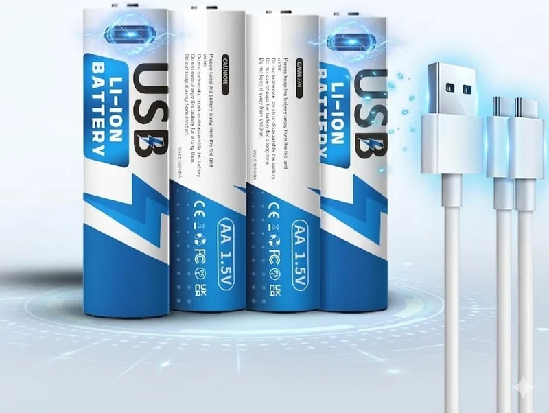 Akku AA Batterien 2600mAh wiederaufladbar 4 Stück mit Ladekabel USB-C aufladbar