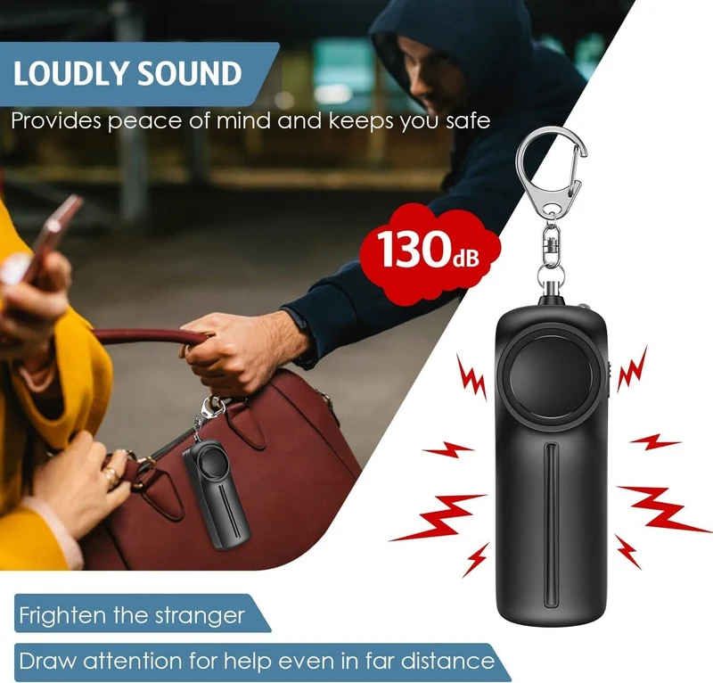 Wiederaufladbarer Taschenalarm 130 dB mit LED Licht – Persönlicher Notfallalarm mit USB-C – Weiß oder Grün