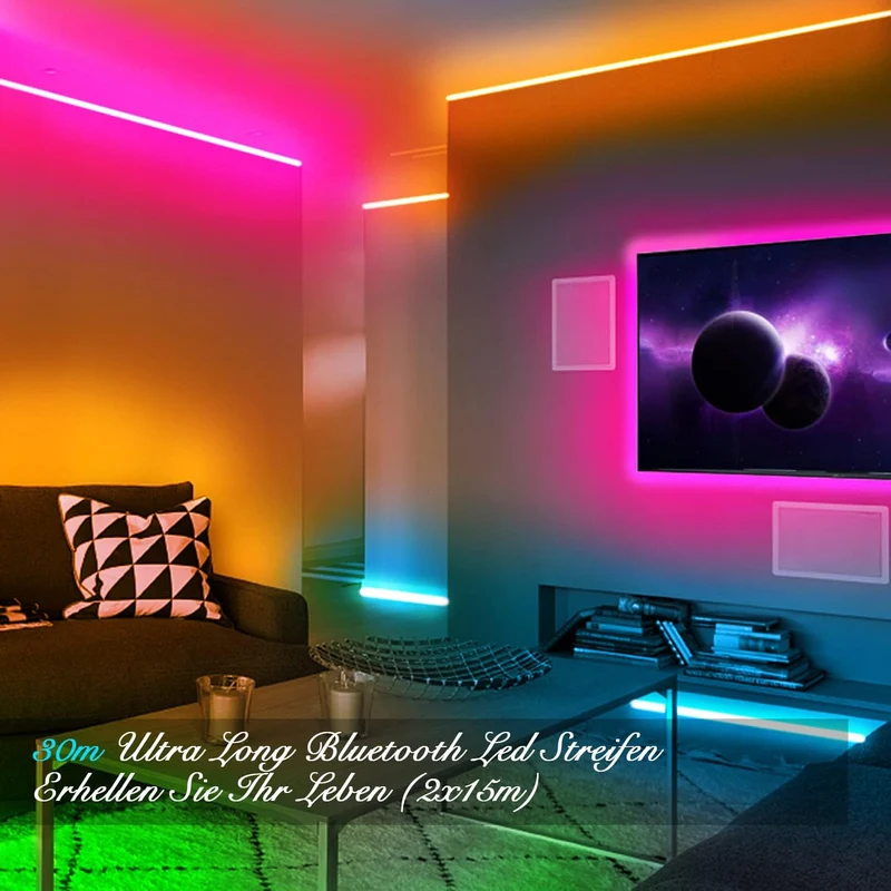 30M RGB LED Strip 5050 – App & Fernbedienung – Musik-Sync & Timer Funktion