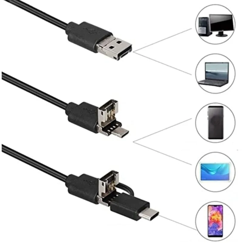 Endoskopkamera 5,5 mm für Android – USB-C & Micro-USB, IP67 Kamerasonde, 6 LEDs, 1 m Kabel & OTG