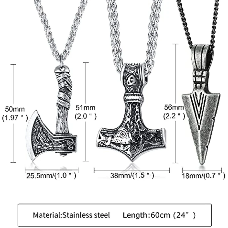 Wikinger Halskette Anhänger Thors Hammer Edelstahl mit Kette Geschenkbeutel