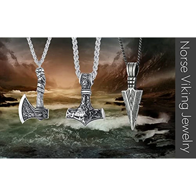 Wikinger Halskette Anhänger Thors Hammer Edelstahl mit Kette Geschenkbeutel