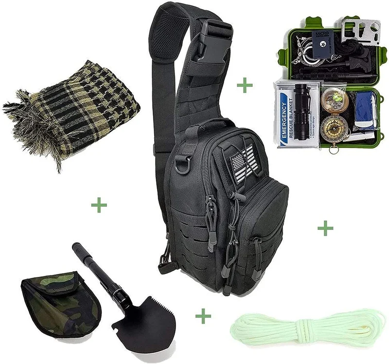29-in-1 Survival Kit Outdoor Notfall Set mit Rucksack, Schaufel, Kompass & Feuerstarter – Taktisches Multitool für Camping & Abenteuer