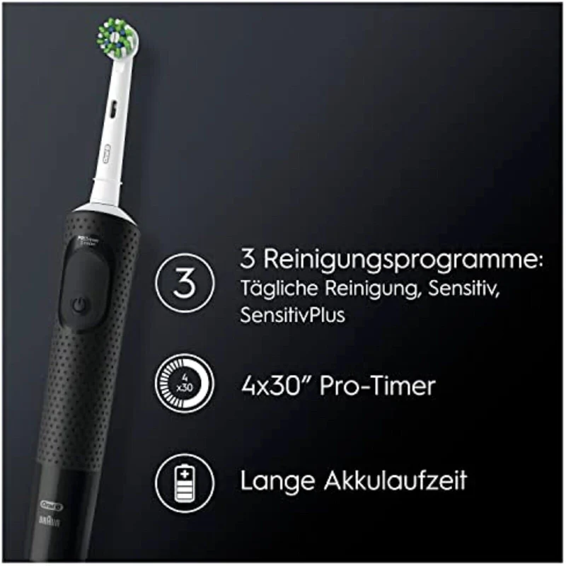 Oral-B Vitality Pro Elektrische Zahnbürste Schwarz – 3 Putzprogramme, 2D-Technologie, Wiederaufladbar