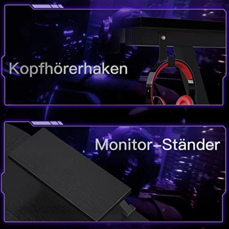 Gaming Tisch 127x127cm Gaming Schreibtisch Gamer Computertisch Ergonomischer PC