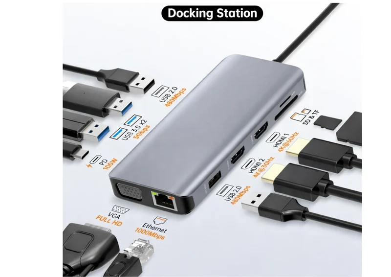 USB C Docking Station 11 in 1 – Triple Display Dual 4K HDMI VGA PD Hub