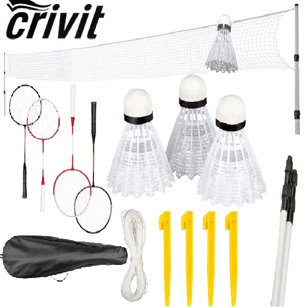 CRIVIT Badminton Set für 4 Personen inkl. Netz & Tasche – Outdoor Komplettset k15badm