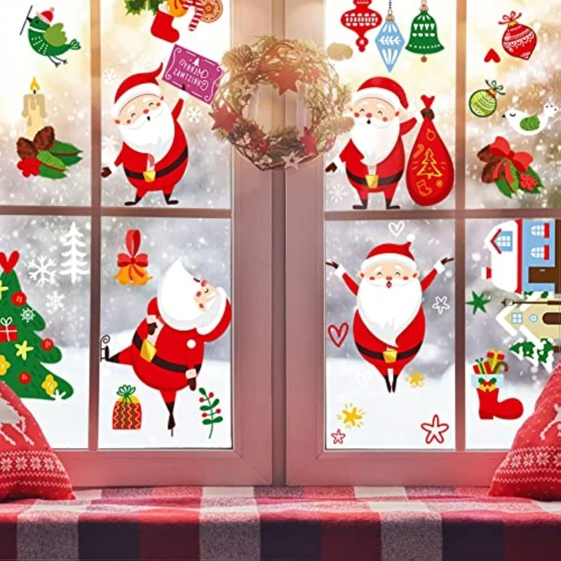 Weihnachten Fensterbilder – 130-teilige selbsthaftende Fenstersticker, Doppelseitig Bedruckt, 9 Bögen, Hohe Auflösung, PVC