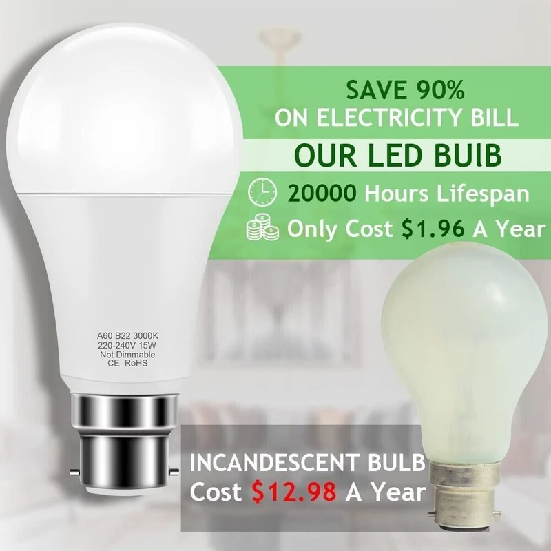 8er Set LED Leuchtmittel B22 15W entspricht 150W – 1500 Lumen Warmweiß 3000K Energiesparlampen