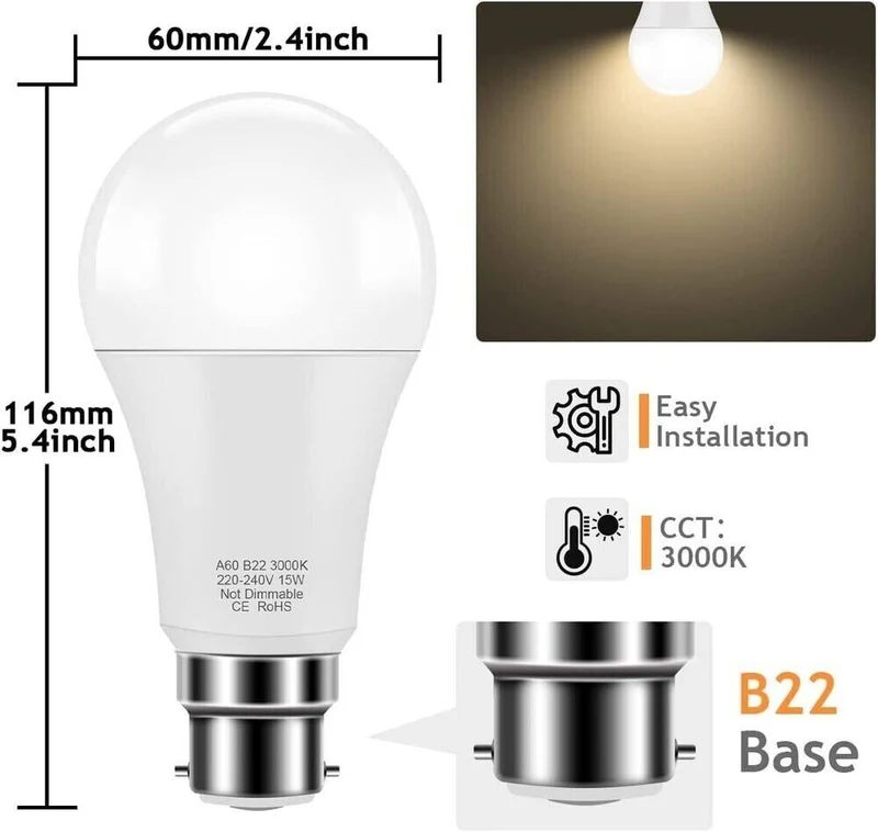 8er Set LED Leuchtmittel B22 15W entspricht 150W – 1500 Lumen Warmweiß 3000K Energiesparlampen