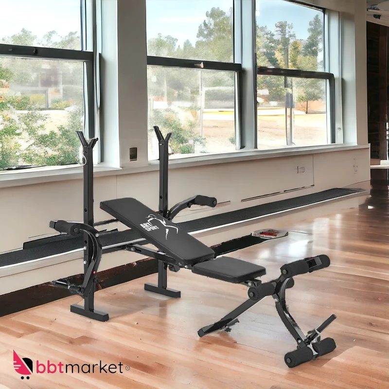 Multifunktionale Hantelbank verstellbar & klappbar – Trainingsbank mit Langhantelablage, Beincurler & Butterfly – Bauch- & Rückentrainer für Zuhause, belastbar bis 100 kg