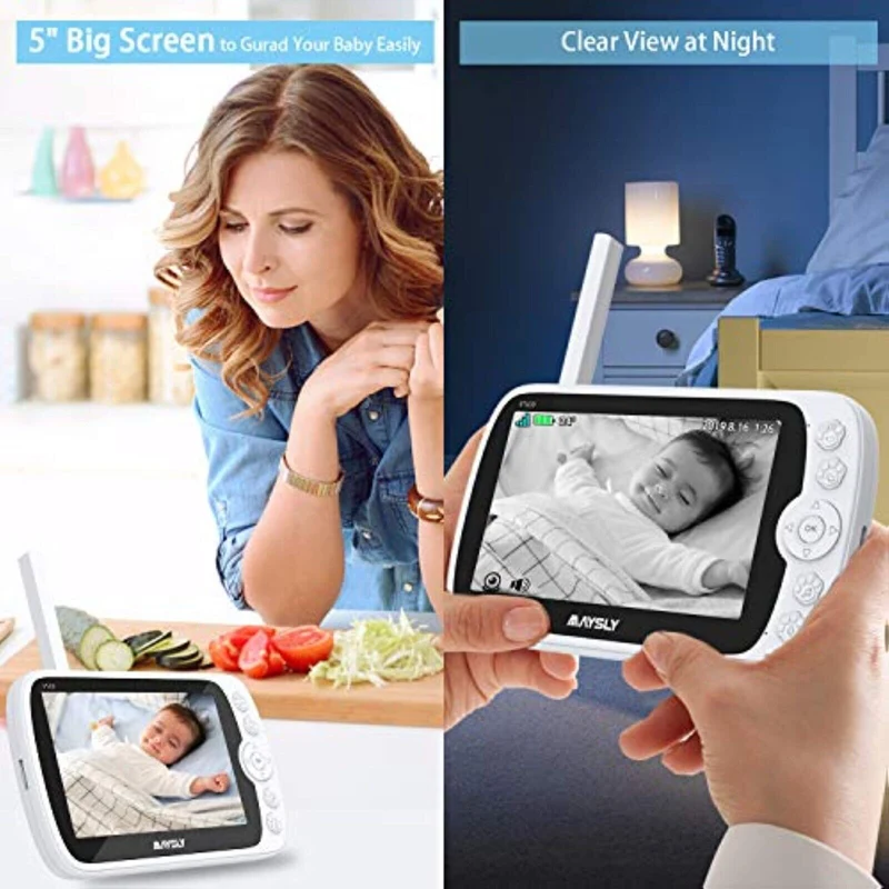 Video-Babyphone mit Kamera, 1080P Video Babyphone mit Kamera und Audio, 5,0"TFT