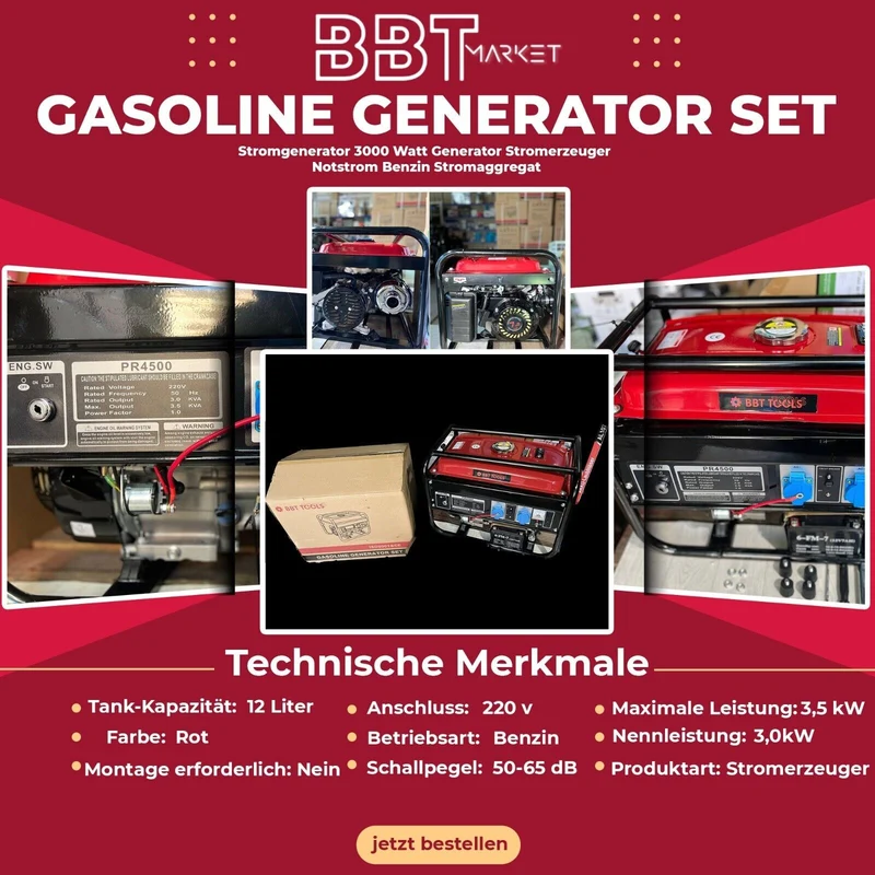 BBT Tools Notstromaggregat Stromerzeuger Generator Stromgenerator 3000 W NEU