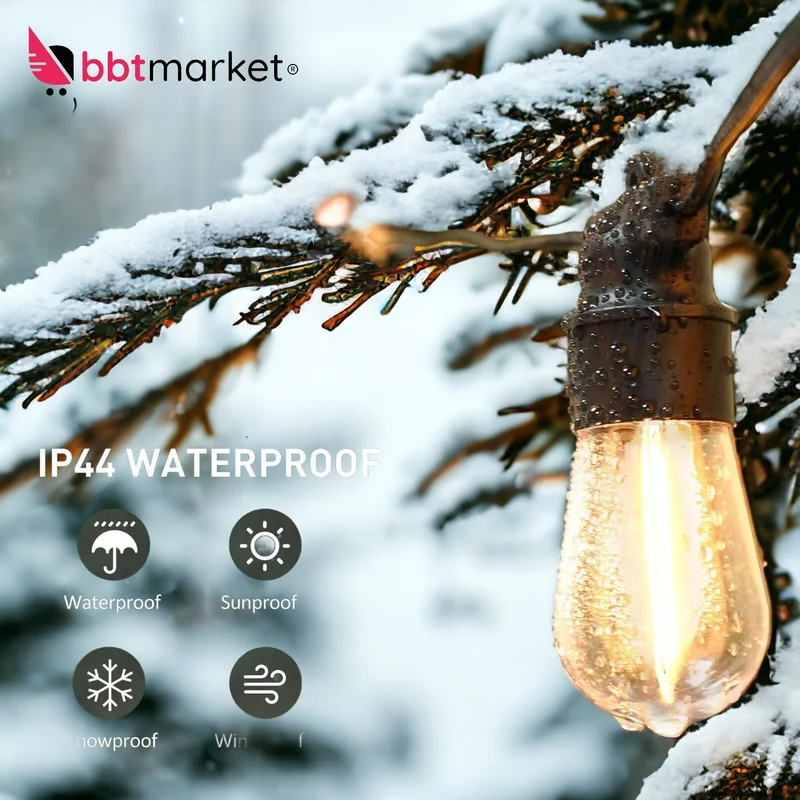 LED-Lichterkette Warmweiß 15+2 S14 Birnen Alle-Wetter Nutzbar Länge:15.3M Strom
