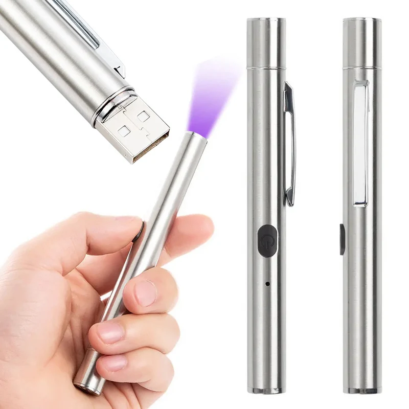 Wiederaufladbare LED-UV-Taschenlampe in Stiftform mit Magnet – Kompakt & Praktisch