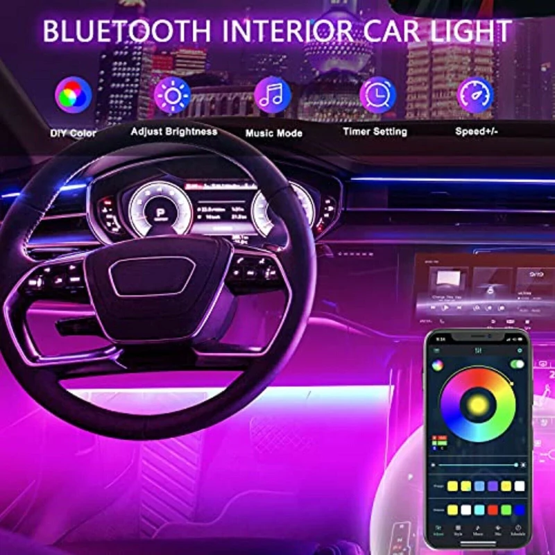 LED Innenbeleuchtung Auto, 4pcs 48 LED Auto LED Strip, Upgrade Zwei-Linien APP