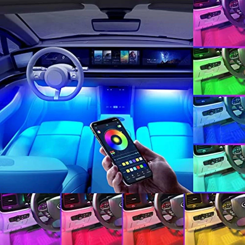 LED Innenbeleuchtung Auto, 4pcs 48 LED Auto LED Strip, Upgrade Zwei-Linien APP