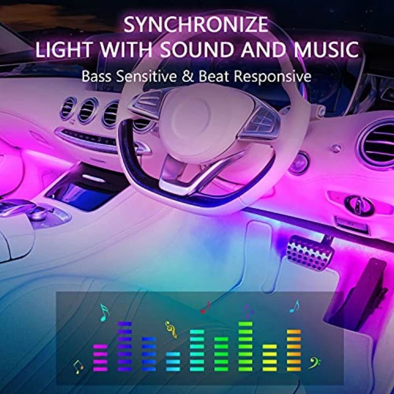 LED Innenbeleuchtung Auto, 4pcs 48 LED Auto LED Strip, Upgrade Zwei-Linien APP