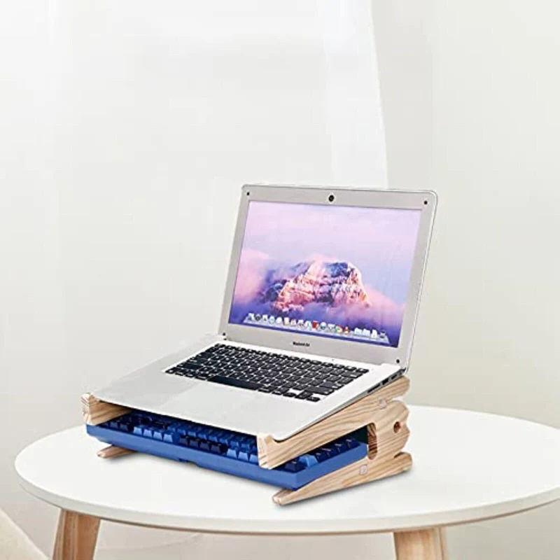 Holz Laptop Ständer – Ergonomischer Belüfteter Notebookhalter für MacBook, Lenovo & Dell