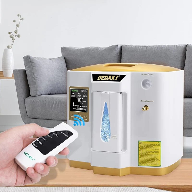 DEDAKJ Sauerstoffkonzentrator für Zuhause – 1–7 L/min einstellbar, 30–90% Sauerstoffreinheit, mit Fernbedienung & Zerstäubungsfunktion